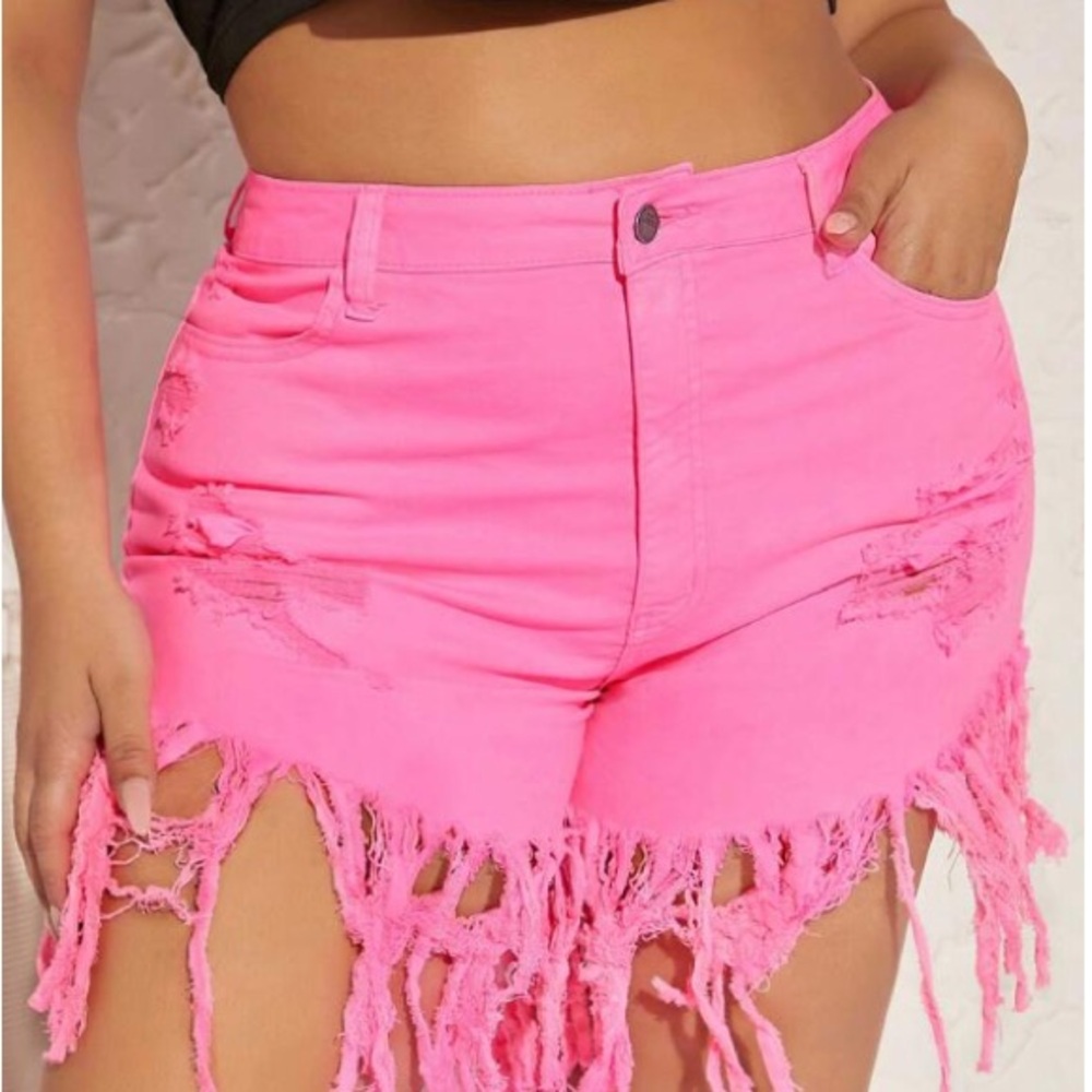 Hot pink fringe shorts